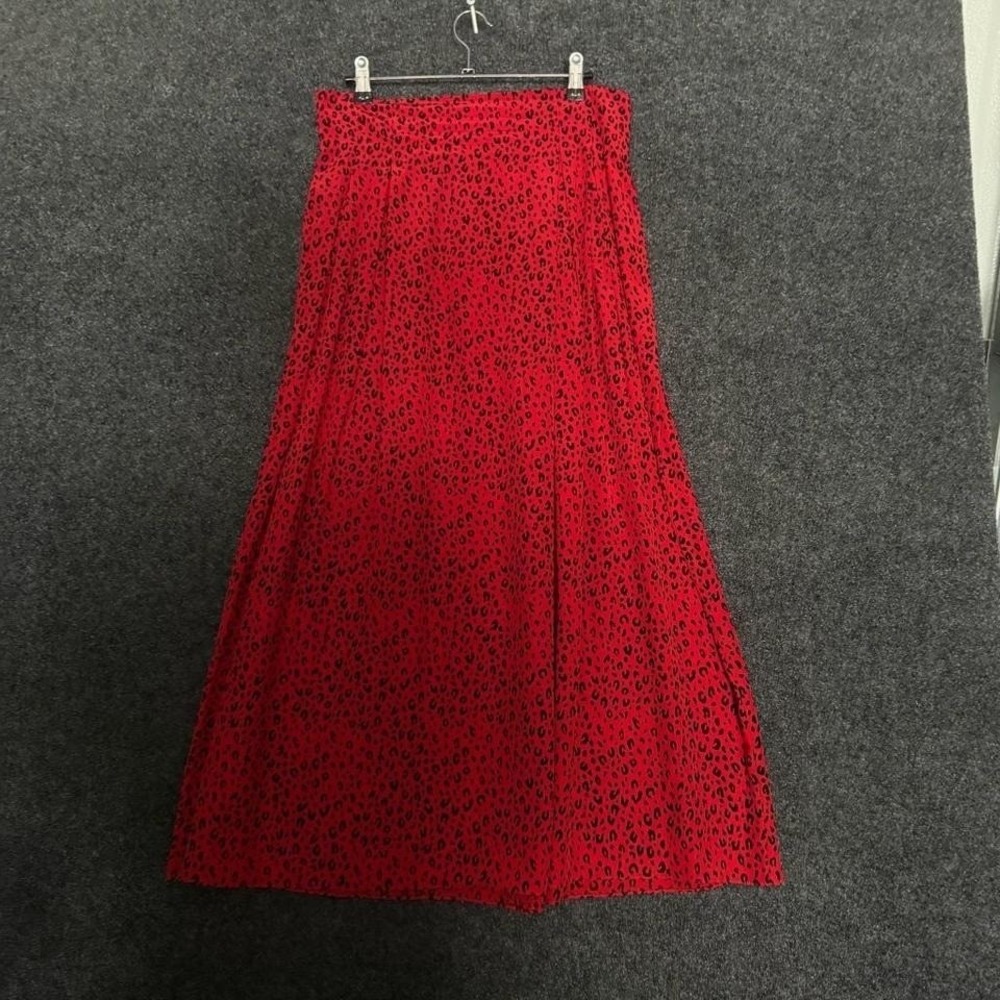 Vintage Red Leopard Print Midi Skirt Women's 30 High Waist Statement Skirt 80s